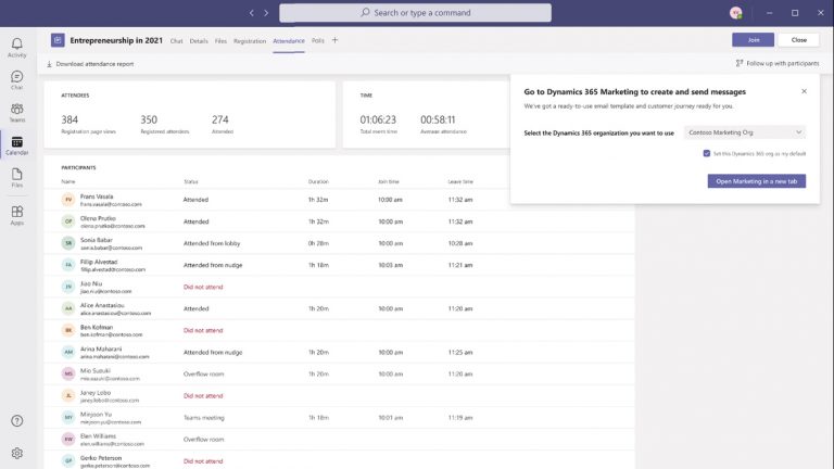 Dynamics 365 and Teams Integration user interface