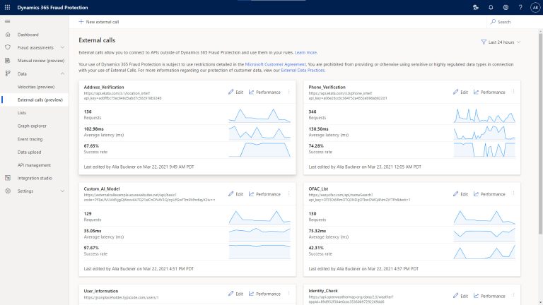 Dynamics 365 Fraud Protection: External Calls Landing Page