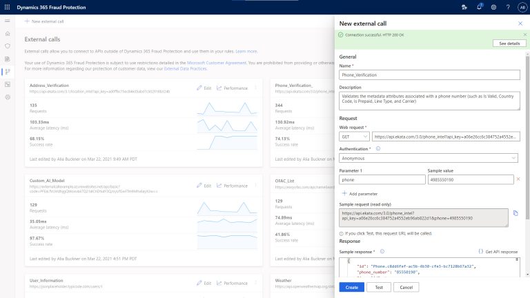 Dynamics 365 Fraud Protection: External Calls Test Success