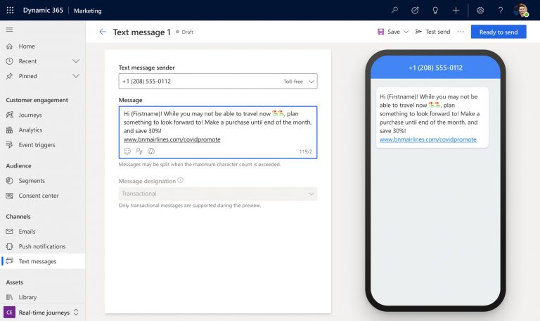 Dynamics 365 Customer Journey Orchestration: SMS Layout