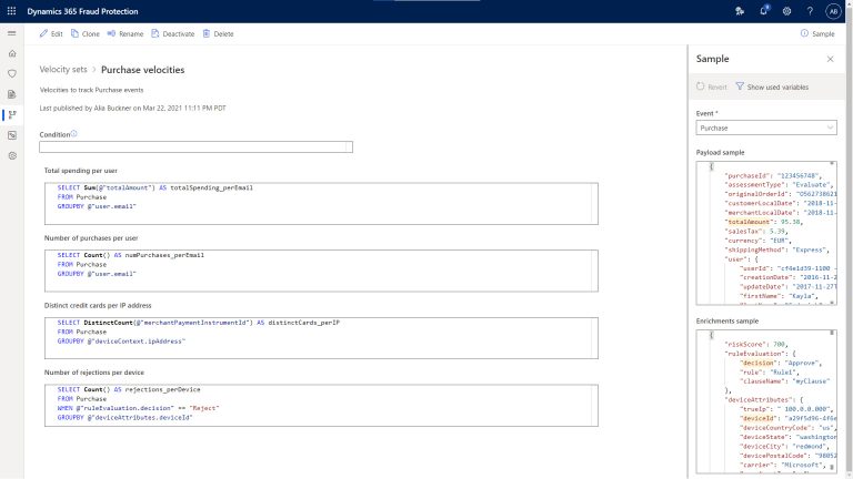 Dynamics 365 Fraud Protection: Velocity Definition