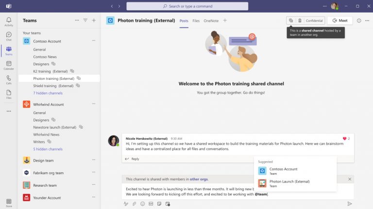 Shared channel user interface in Microsoft Teams