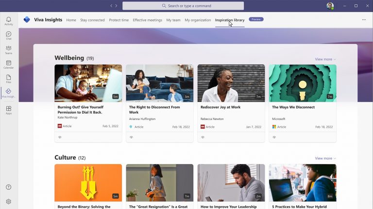The Inspiration library, available through the Viva Insights app in Teams