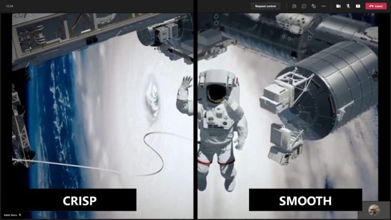 Image of astronaut in space, with the image divided into two sections: smooth and crisp