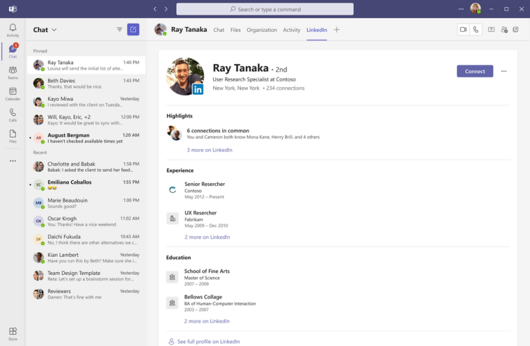 LinkedIn integration in Microsoft Teams