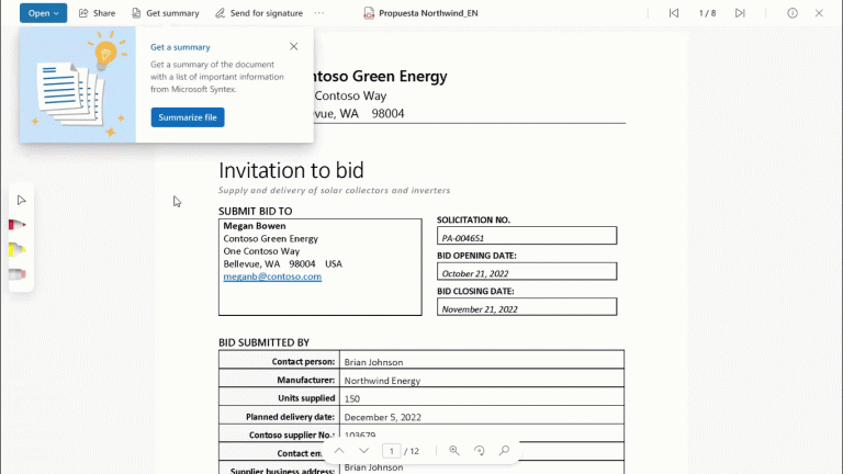 Content summarization in Microsoft Syntex (GIF)