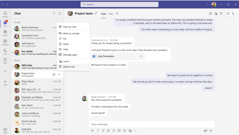 Organize and easily remove chat conversations you no longer need in Microsoft Teams
