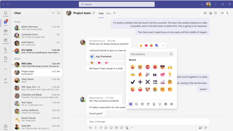 Expanded emoji reactions in Microsoft Teams