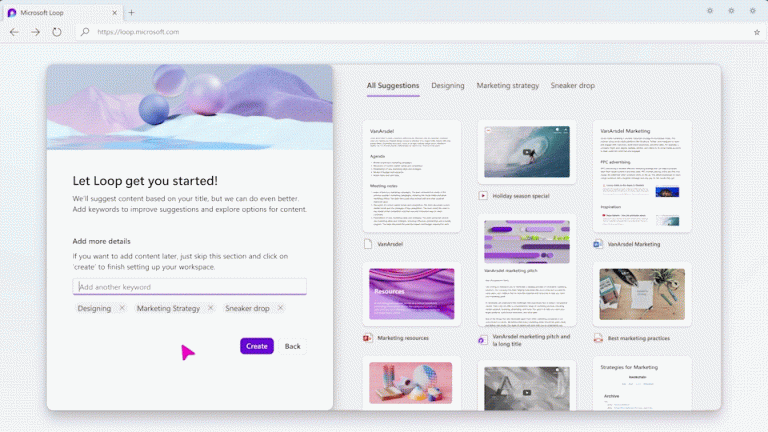 A gif shows Microsoft Loop