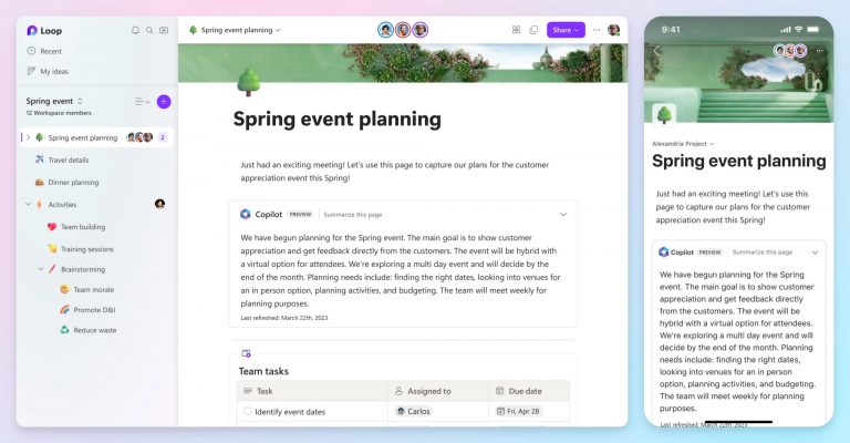 A view of Copilot in Loop