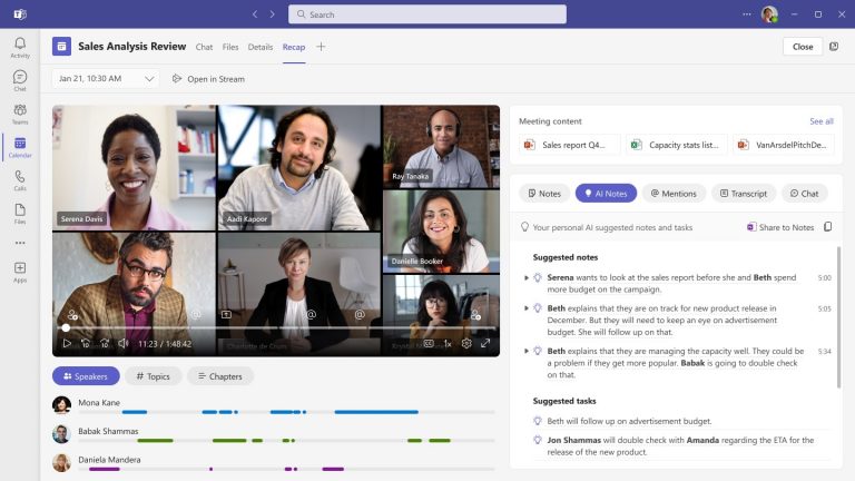 Screenshot shows intelligent recap in Teams