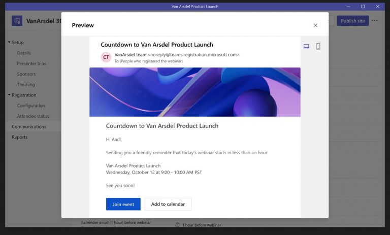 Screenshot shows the preview screen for automated reminder emails