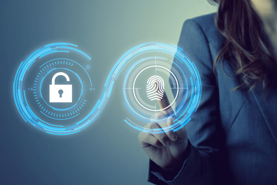 Female unlocking transparent screen with fingerprint