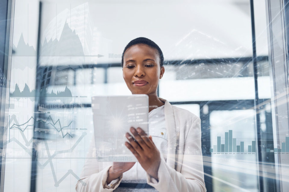Woman holding a tablet
