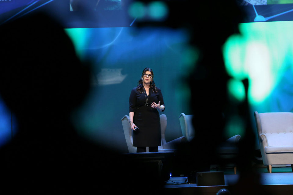 An individual delivering a speech