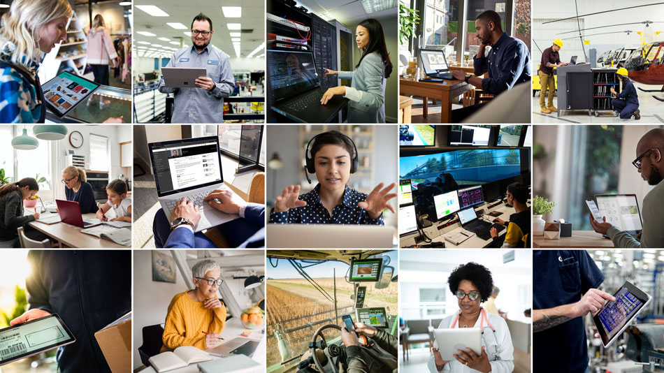 Multiple individuals making use of laptops and other technology while doing their jobs.