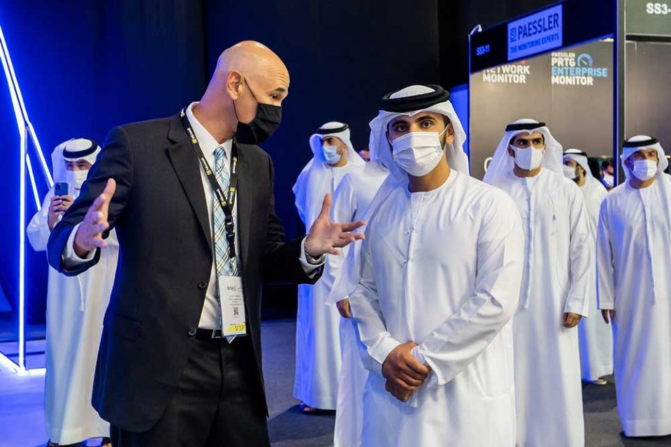 Spokesperson discussing showcase at GISEC