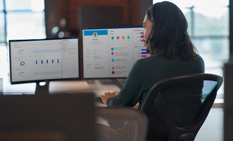 Young man working in Dynamics 365