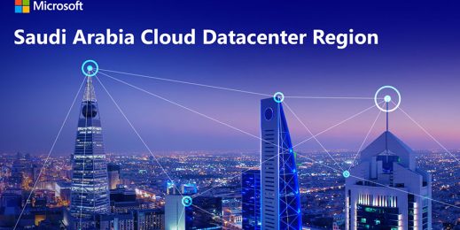 Image showing buildings in KSA DC with a text saying Saudi Arabia Cloud Datacenter Region