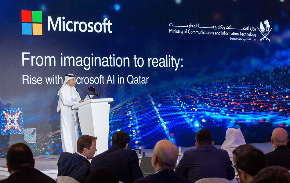 Mr. Hassan Jassim Al Sayed, Advisor to the Minister and Chairman of the Artificial Intelligence Committee at the Ministry of Communications and Information Technology delivering the Ministry’s welcome note.