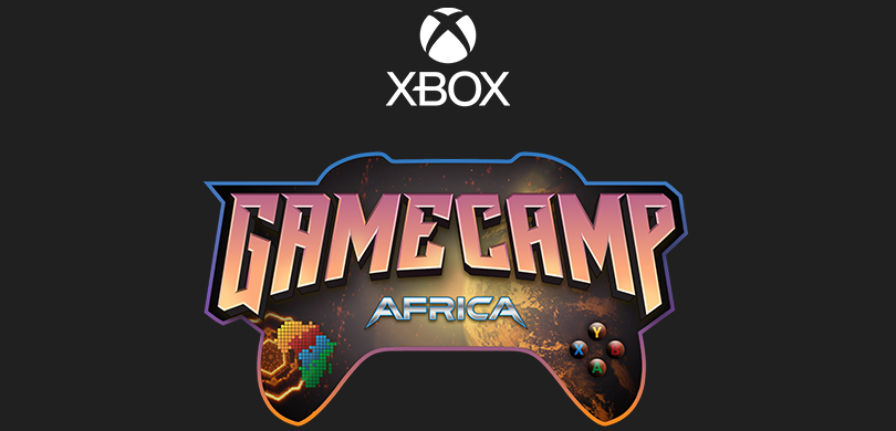 Graphic design of an Xbox controller, including the title Game Camp Africa