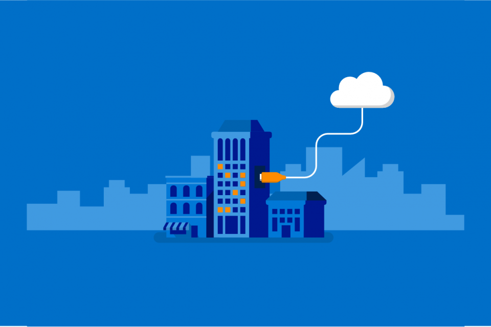 illustration of a building connected to the cloud
