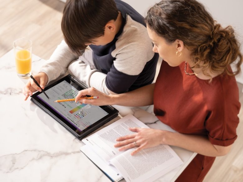 students studying on tablet