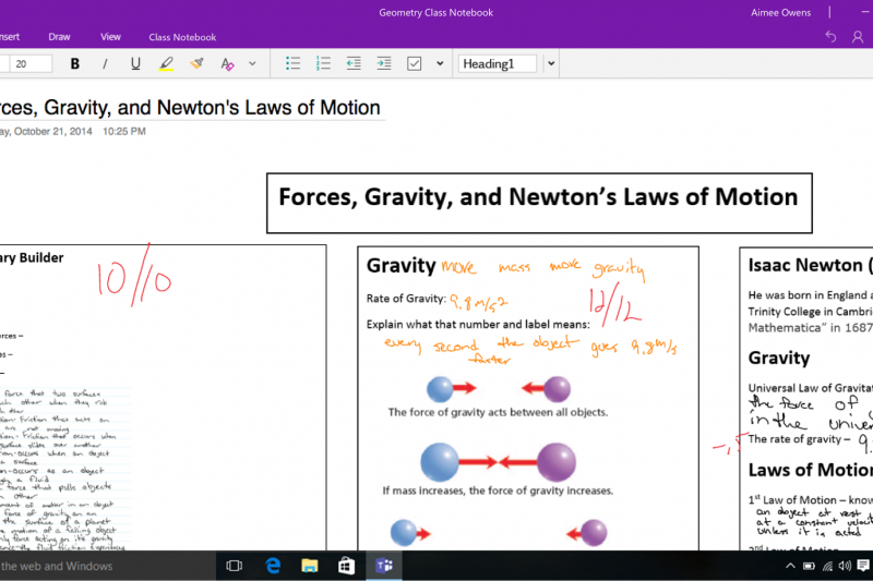 Class Notebook lets teachers digitize their handouts, have student complete work with digital ink, and have teachers grade it with ink as well