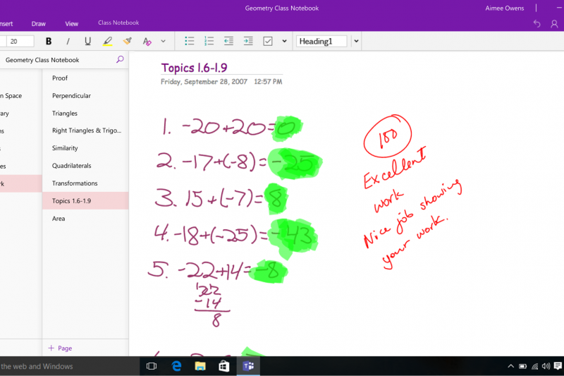 Class Notebook makes it easier for students to complete work and teachers to provide real-time feedback to students in their private notebook, including with digital ink.