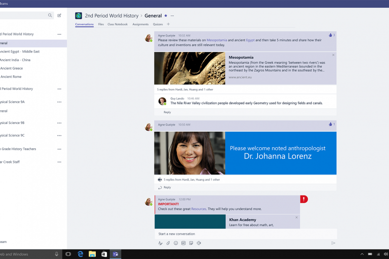 With the new classroom experiences in Teams, the class can communicate and collaborate no matter where they are, and teachers can easily connect students to people and resources across the globe.