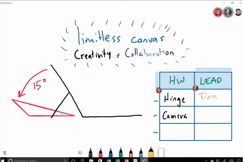Future inking innovation will be coming first to the Microsoft Whiteboard app on Windows 10, such as collaborative inking, geometry recognition, table conversion and automatic table shading. Whiteboard is currently available in private preview on Surface Hub, and our vision is to bring it to more Windows 10 devices later this year with exclusive capabilities for Office 365 subscribers.