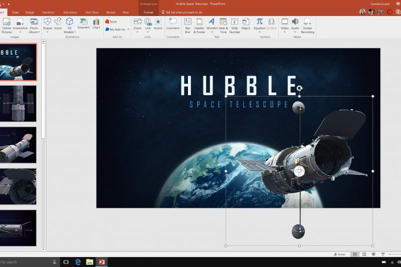 The Windows 10 Fall Creators Update brings 3D objects to Office files, including PowerPoint presentations and Word documents, to dramatically improve storytelling and comprehension. Objects can rotate and animate within presentations.