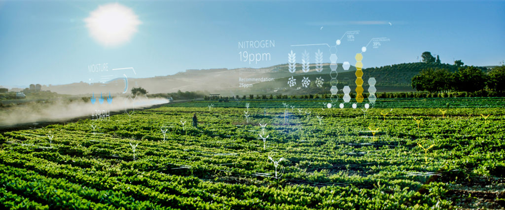 Photo illustration of FarmBeats in field
