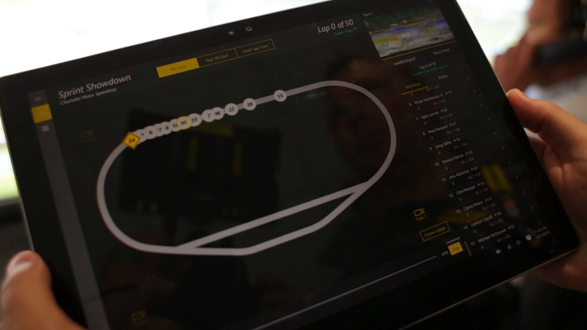 NASCAR's new race management app showing driver location on the track.