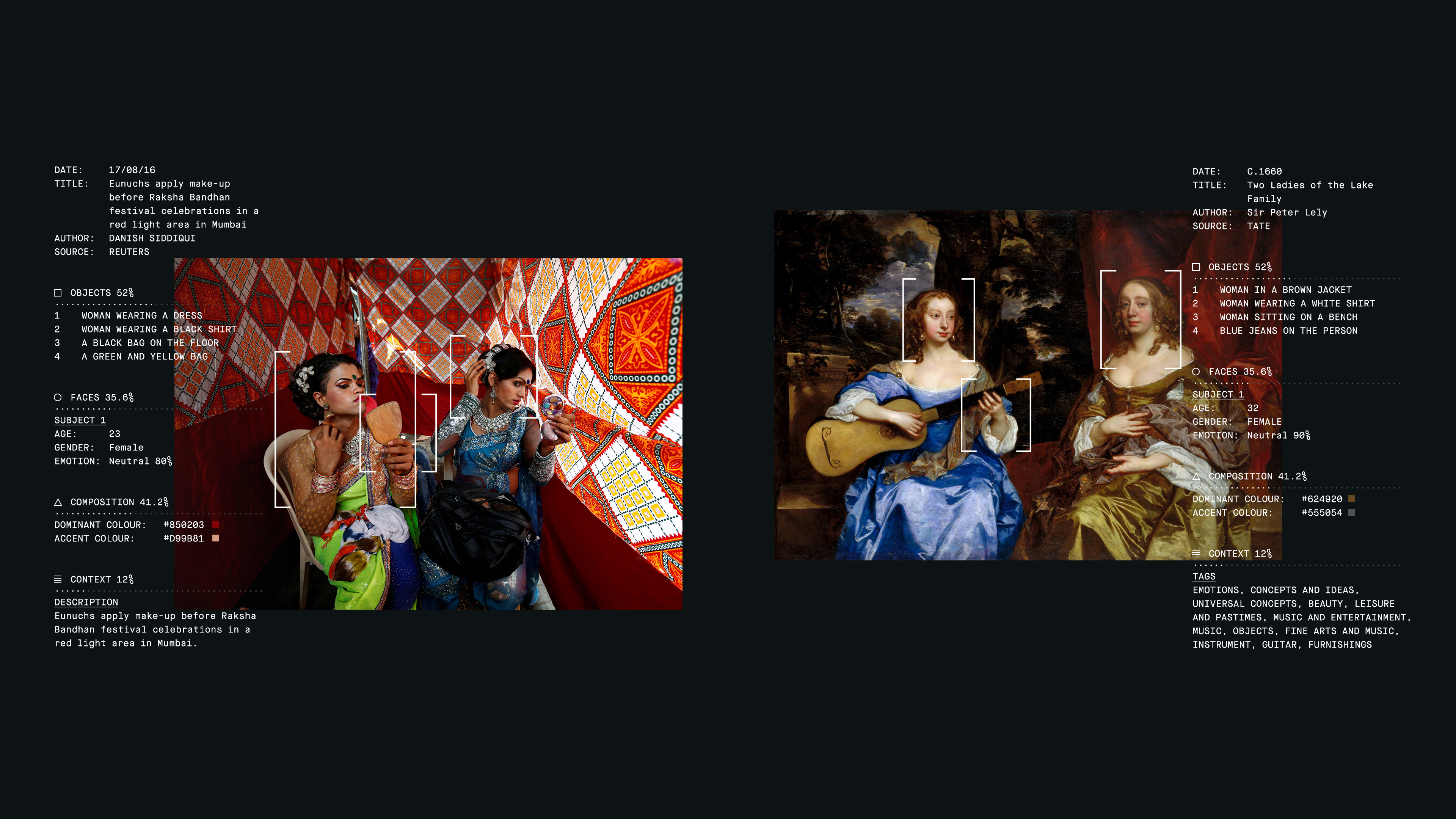 This year’s winning Tate Britain IK Prize project, “Recognition,” uses artificial intelligence to match historic paintings with modern news photographs. (Photos courtesy of Tate Britain.)