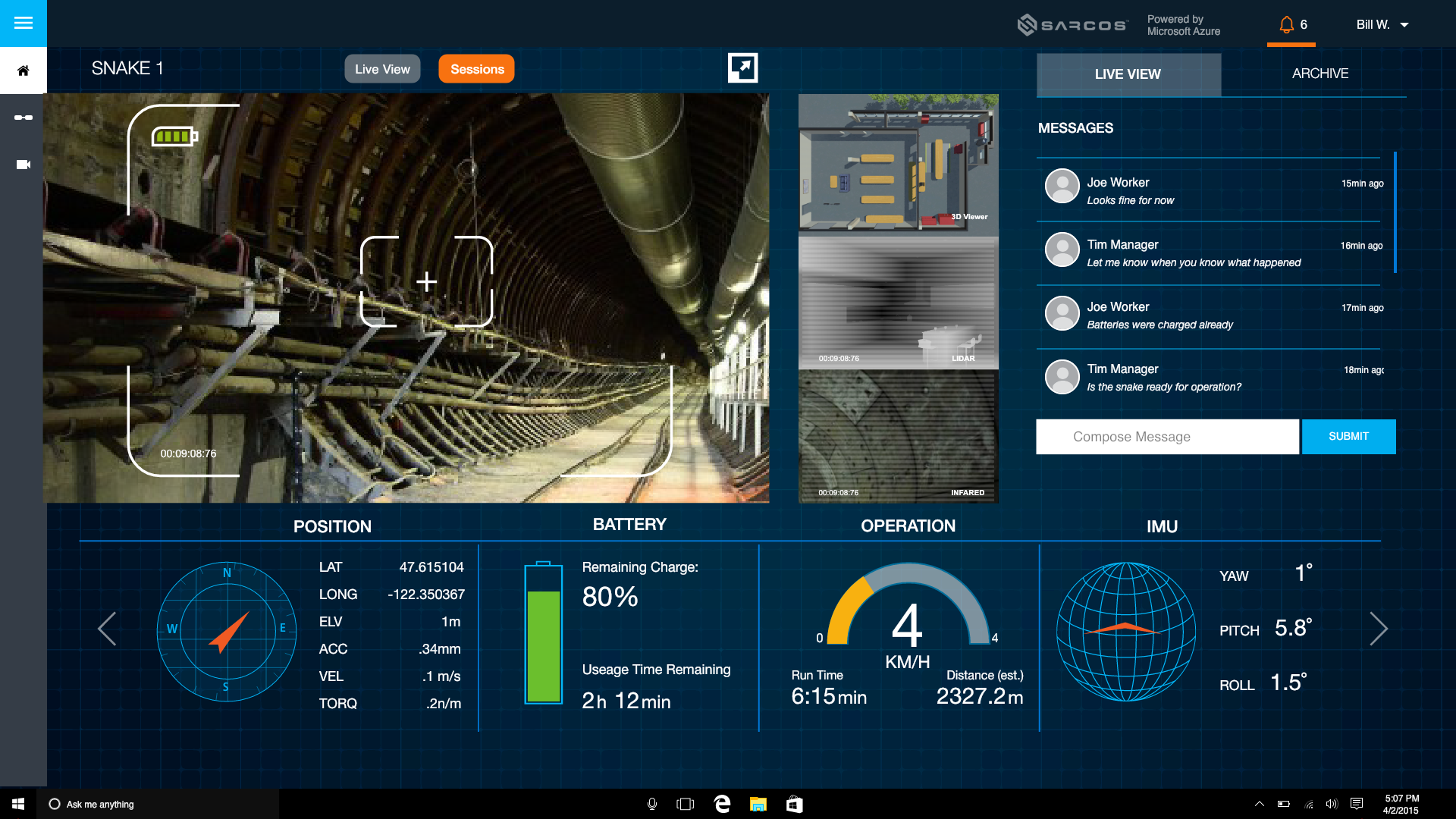The operator screen offers a live image and data. 
