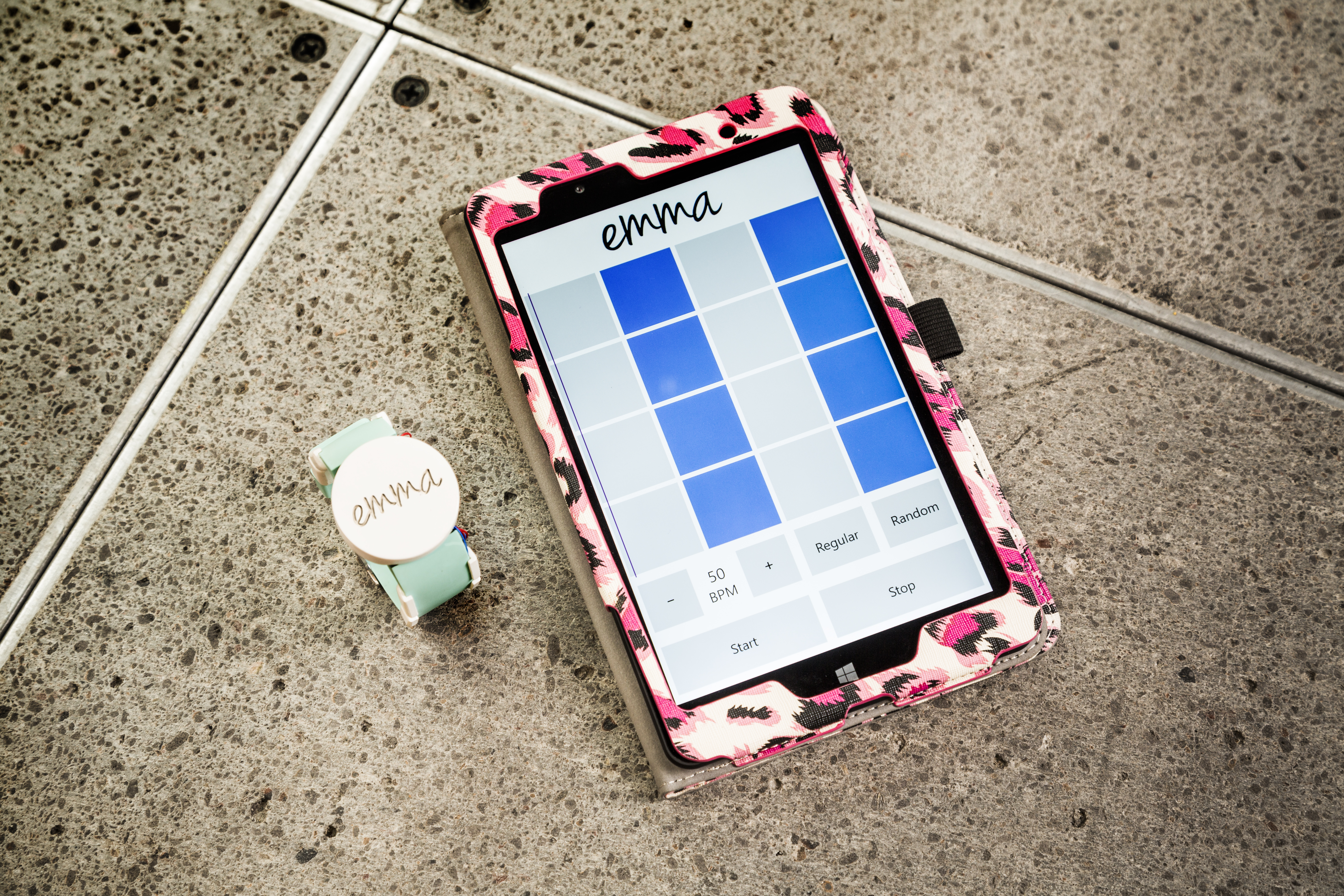 The Emma Watch and a specially designed Windows 10 tablet that controls its vibrations.