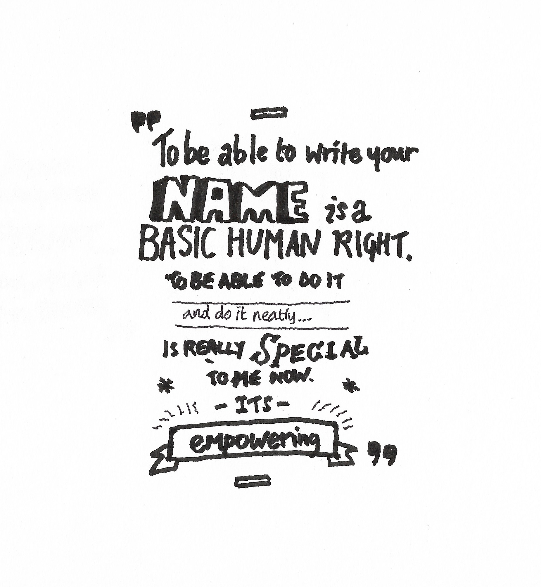 Another Lawton creation: sketching her words into ink. 