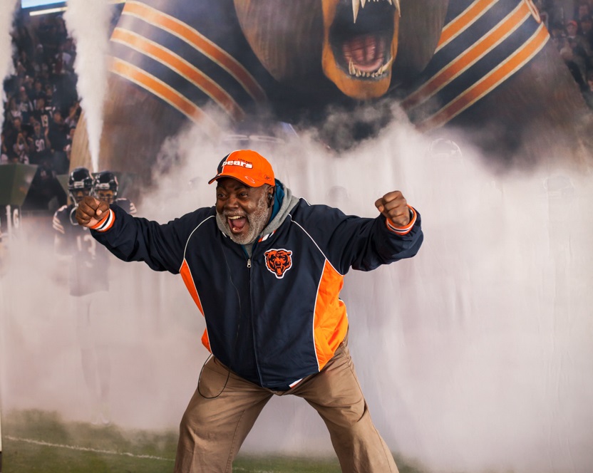 A Chicago Bears fan shows his passion at the FoxTales kiosk. (Image courtesy of FoxTales).