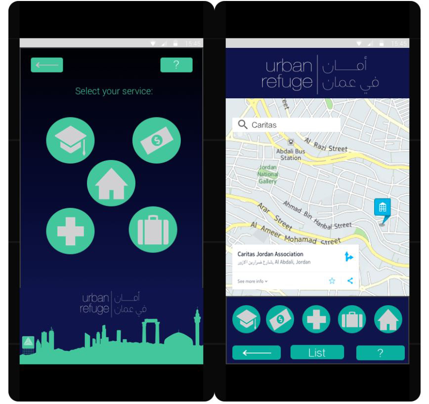 two screen images of mobile app