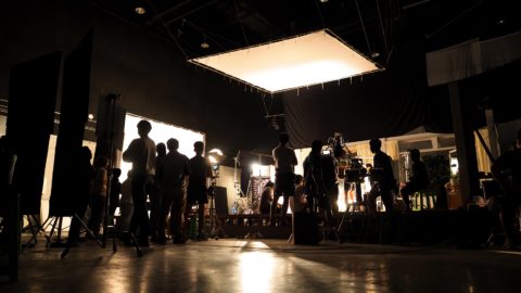A production crew on set.