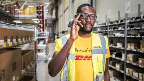 An employee at a DHL warehouse in Beringe, the Netherlands