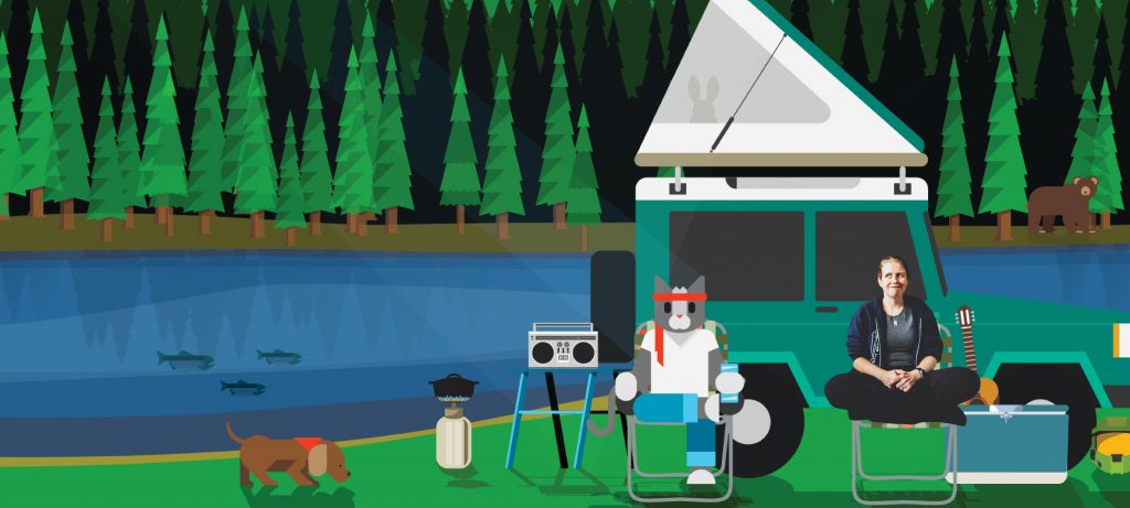 KC Lemson added to a cartoon of ninja cat camping