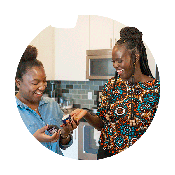 two women smiling