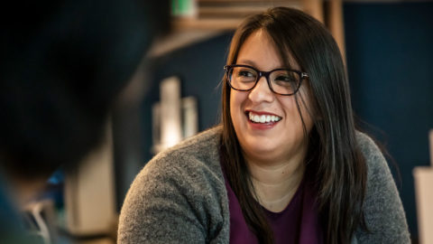 a woman smiling