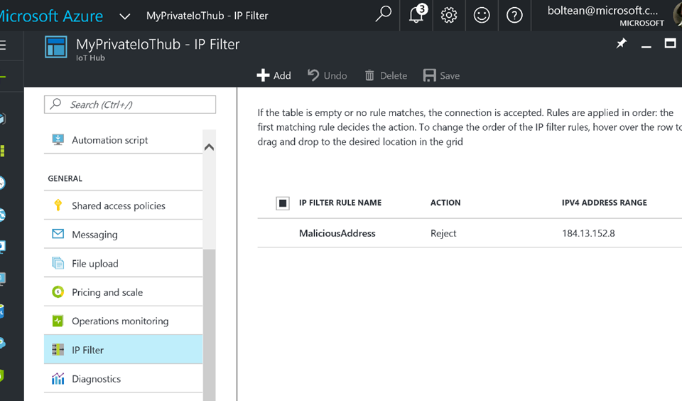 Azure IoT Hub IP Filter