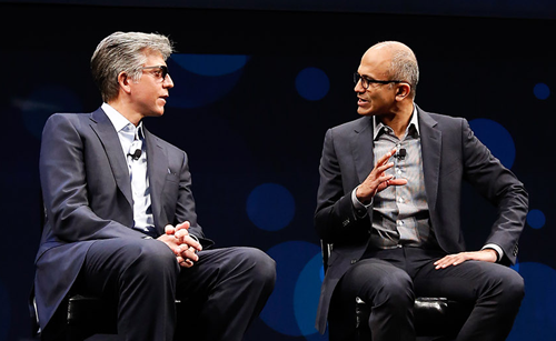 Bill McDermott, Vorstandssprecher, SAP SE, und Satya Nadella, Chief Executive Officer Microsoft (v.l.)