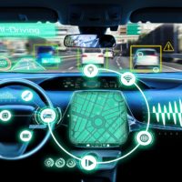 Cockpit von einem Fahrzeug mit Einblendungen