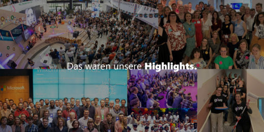 Collage von Gruppenbildern der Microsoft Events 2019