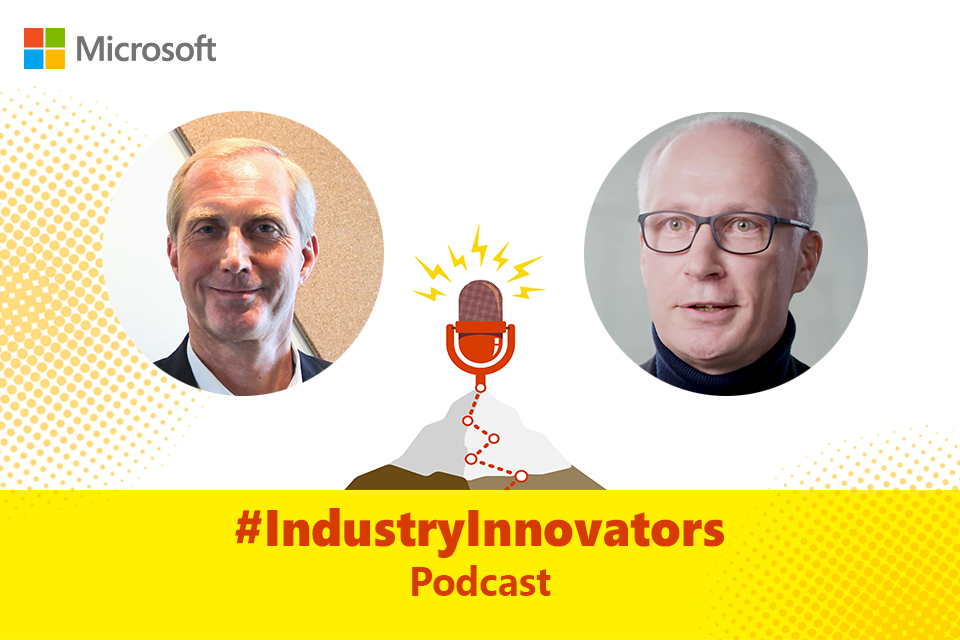 Die zwei Podcast-Gäste sowie das #IndustryInnovators Podcast Logo sind abgebildet